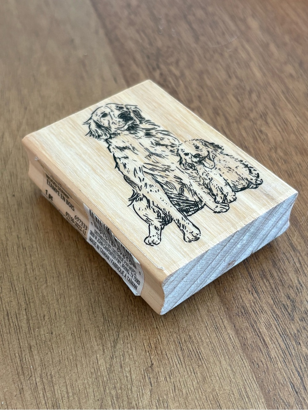 Golden Dog Woodblock Stamp - Recollections Natural Wood with Red Rubber